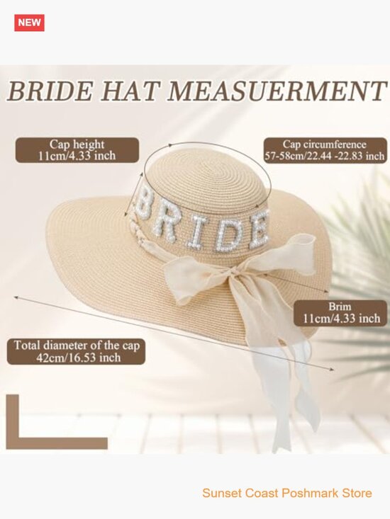 Wide Brim Straw Floppy Sun Hat with Pearl Letter Patch for Beach Wedding main image 6